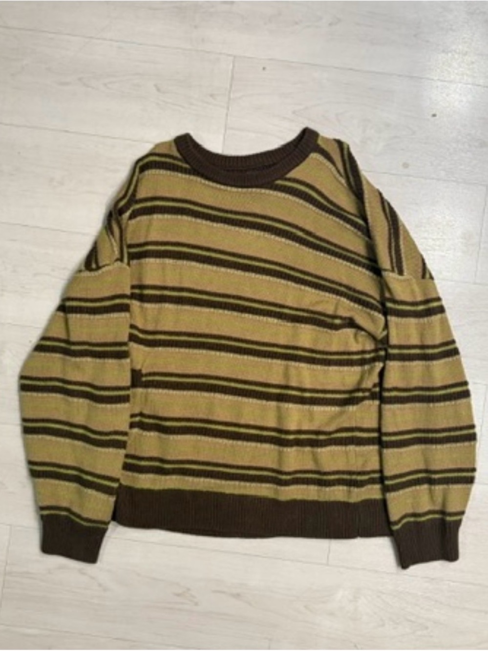 Hot Topic Olive and Brown Striped Crewneck Sweater